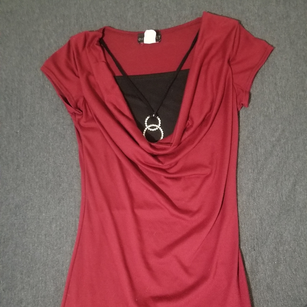 Discreet Red Blouse with Cami & Necklace